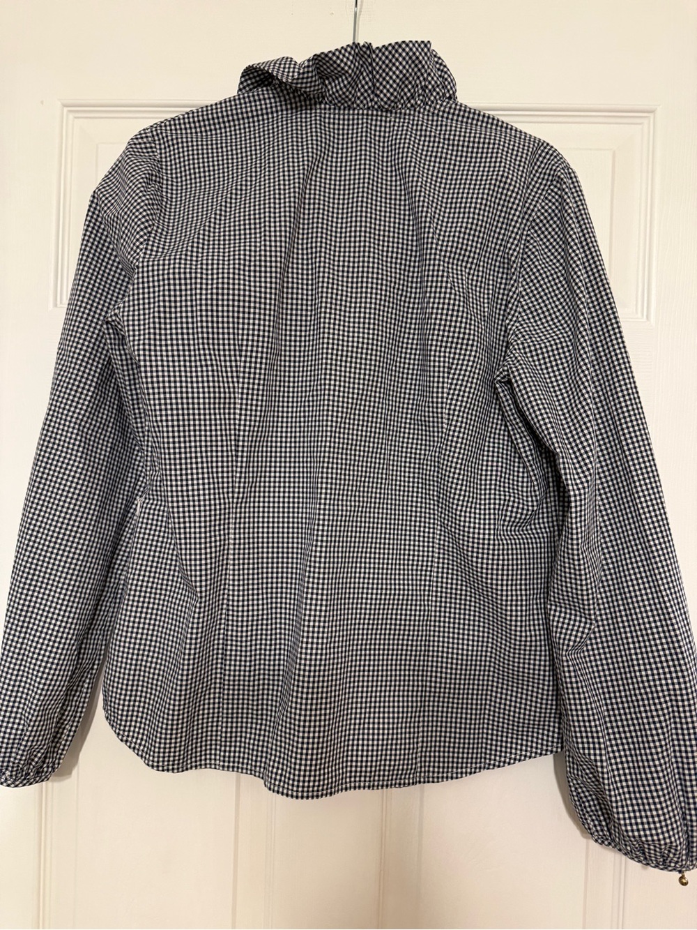 Elizabeth McKay Navy & White Gingham Ruffle V-Neck Blouse - Picture 4 of 8